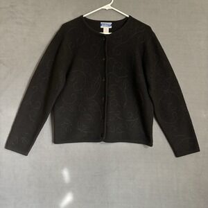 Pendleton Wool Cardigan M Womens Black with Subtle Embroidery Buttons Vintage